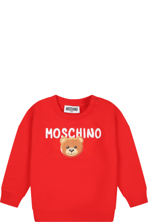 Topwear for Baby Girls Moschino Red Sweatshirt For Baby Girl With Teddy Bear And Logo