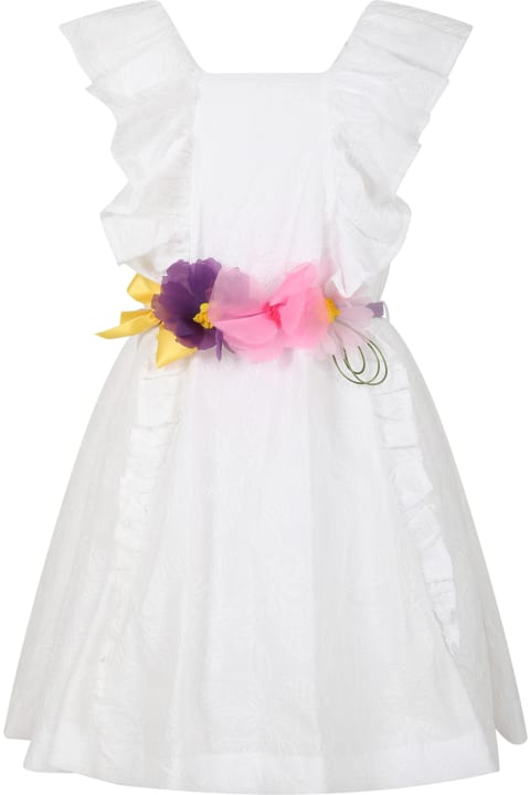 Monnalisa for Kids Monnalisa White Dress For Girl With Flowers