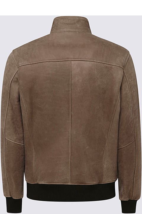 Barba Napoli Coats & Jackets for Men Barba Napoli Brown Leather Bomber Jacket