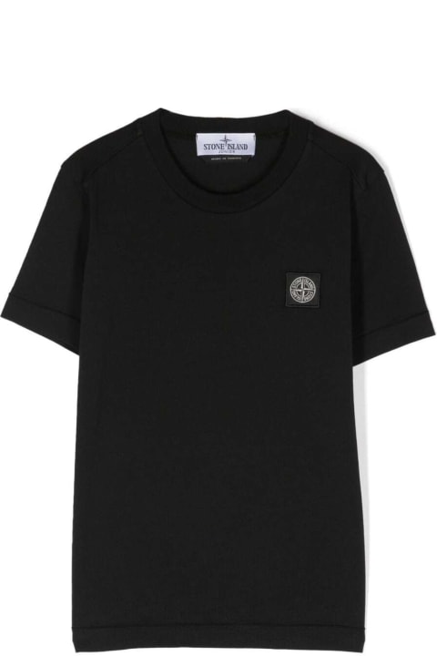 Stone Island Junior T-Shirts & Polo Shirts for Boys Stone Island Junior Black Crewneck Short-sleeved T-shirt And Contrasting Patch Logo In Cotton Boy