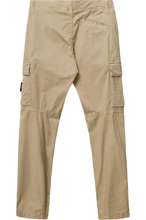 Stone Island Junior for Kids Stone Island Junior Beige Cargo Pants With Logo Patch And Pockets In Stretch Cotton Boy