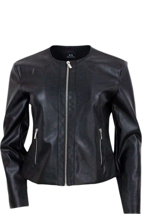 Armani Collezioni Coats & Jackets for Women Armani Collezioni Slim-fit Eco-leather Jacket With Zip Closure And Side Pockets