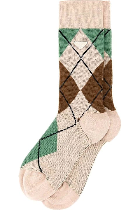 Prada ملابس داخلية وملابس النوم لـ السيدات Prada Triangle-logo Checked Socks