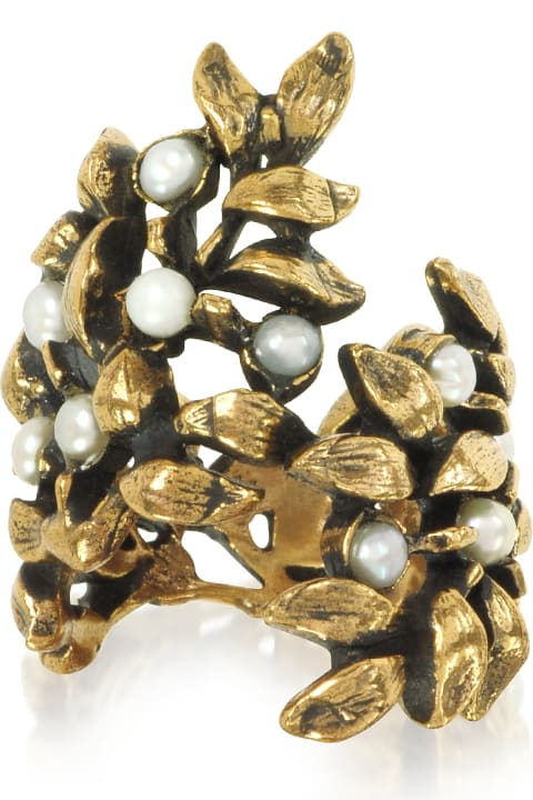 Mistletoe Brass Ring W/glass Pearl
