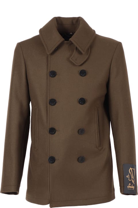 Sealup for Women Sealup Quebec Wool Blend Peacoat, Corozo Anchor Buttons, Brass Rivet Insert