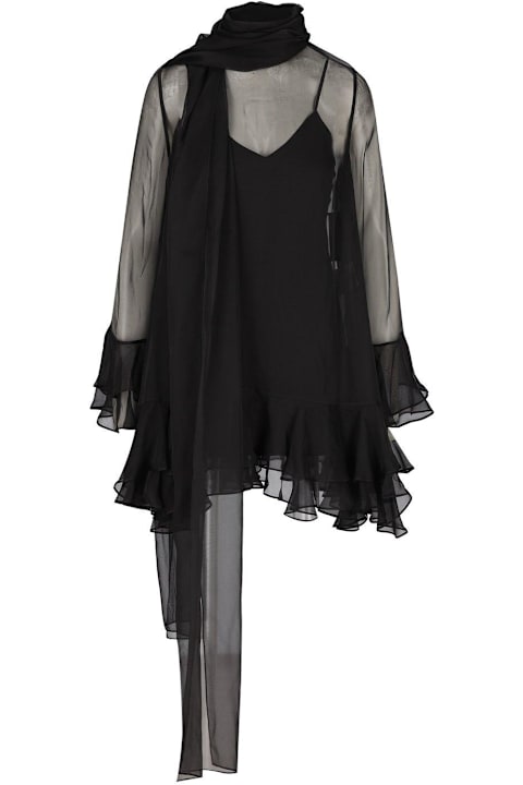 Party Style for Women Valentino Ruffled Scarf Detailed Long-sleeved Dress