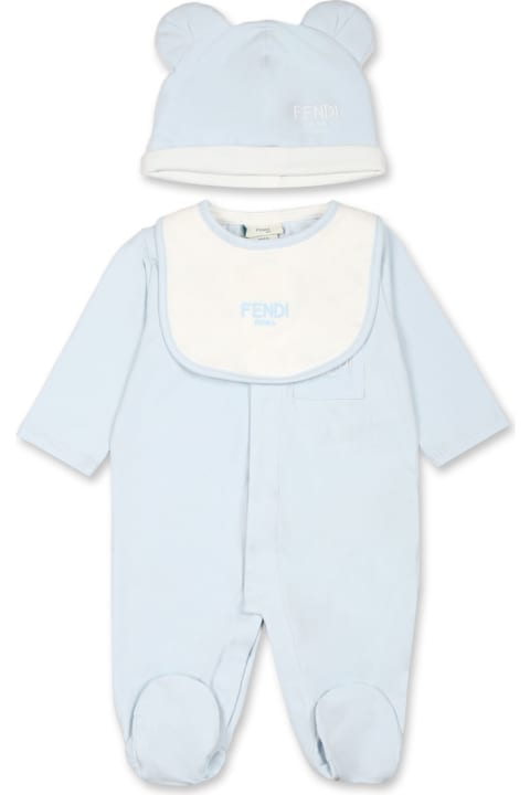 Fendi Bodysuits & Sets for Baby Girls Fendi Light Blue Babygrow Set For Baby Boy With Bear And Fendi Logo