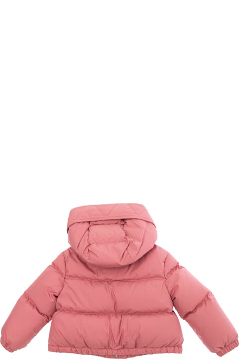 ベビーガールズ トップス Moncler 'laurie' Pink Hooded Down Jacket With Logo Patch In Tech Fabric Baby