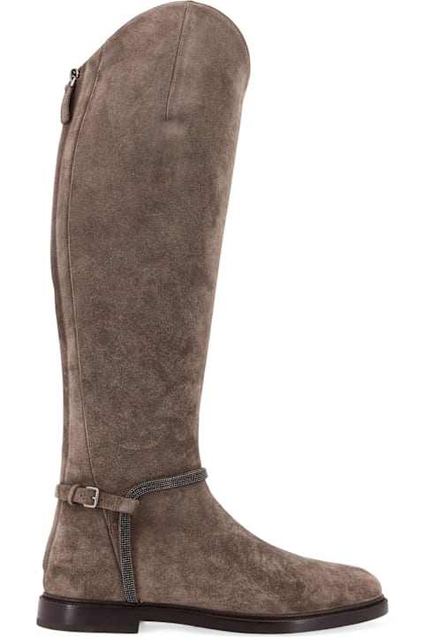 Brunello Cucinelli Boots for Women Brunello Cucinelli Suede Boots With Monili Detail