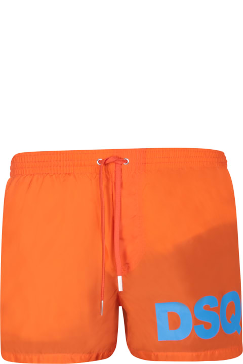 Dsquared2 Swimwear for Men Dsquared2 Max Logo Midi Orange Swim Shorts