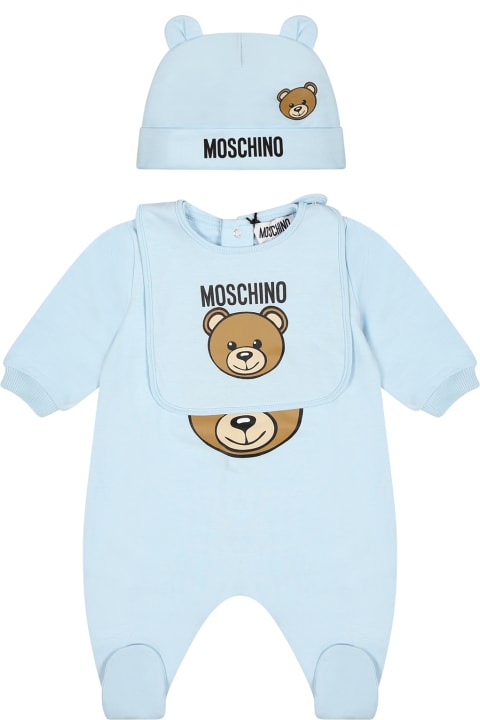Moschino Bodysuits & Sets for Baby Girls Moschino Light Blue Set For Baby Boy With Teddy Bear
