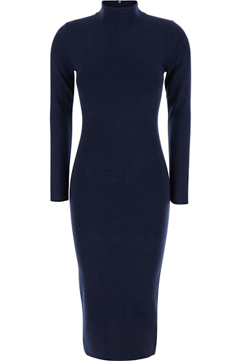 MICHAEL Michael Kors for Women MICHAEL Michael Kors Blue High Neck Dress With Long Sleeves In Wool Woman