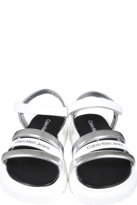 Shoes for Girls Calvin Klein Silver Sandals For Girl With Logo
