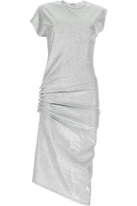 ウィメンズ Paco Rabanneのワンピース＆ドレス Paco Rabanne Silver Draped Lurex Midi Dress