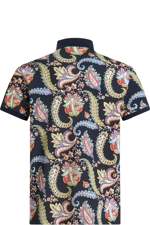 Etro for Men Etro Navy Blue Jacquard Polo Shirt With Floral Paisley Designs