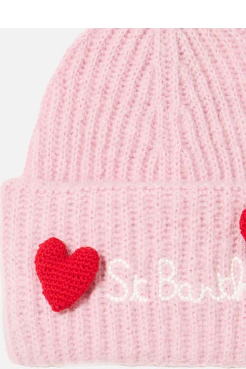 Homeware MC2 Saint Barth Woman Brushed And Ultra Soft Beanie With Hearts Appliqués