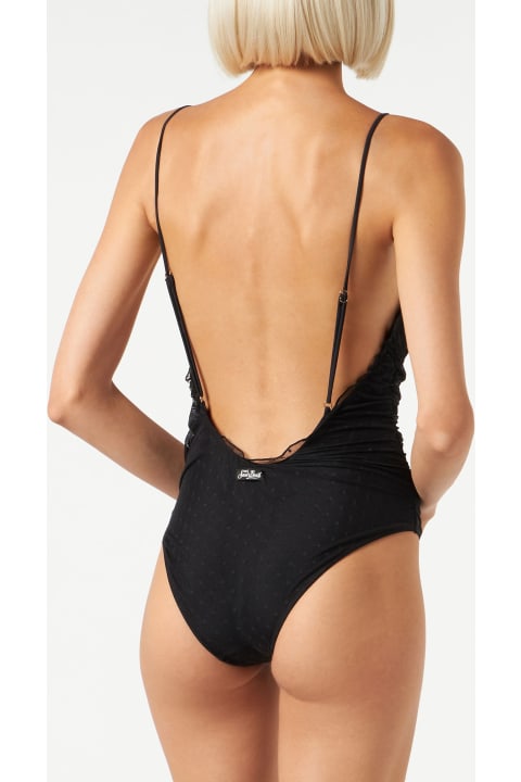 Homeware MC2 Saint Barth Black One Piece Swimsuit Francoise With Tulle