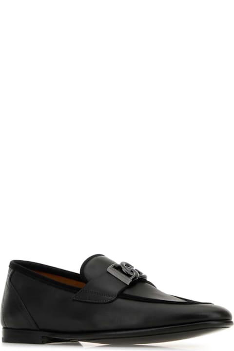 آخر صيحات الموضة من القسم الرجالي Dolce & Gabbana Black Leather Erice Loafers