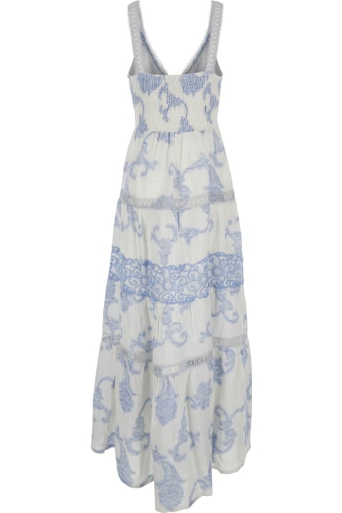 ウィメンズ新着アイテム Temptation Positano White Long Dress With Light Blue Floral Print In Linen Woman
