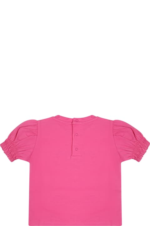 Sale for Baby Boys Moschino Fuchsia T-shirt For Baby Girl With Logo And Flowers