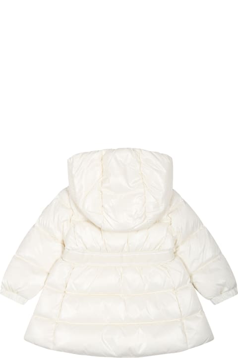 ベビーガールズ トップス Moncler White Alis Down Jacket For Baby Girl With Logo