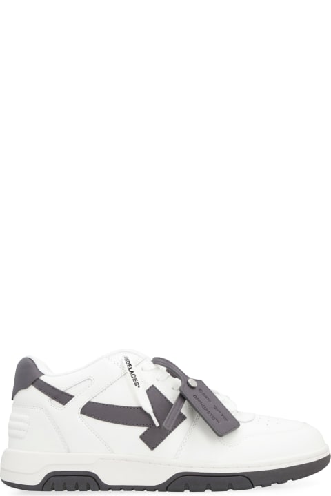 オフホワイト メンズ スニーカー シューズ Mid Top Sponge arrow-motif leather trainers WHITE BLK