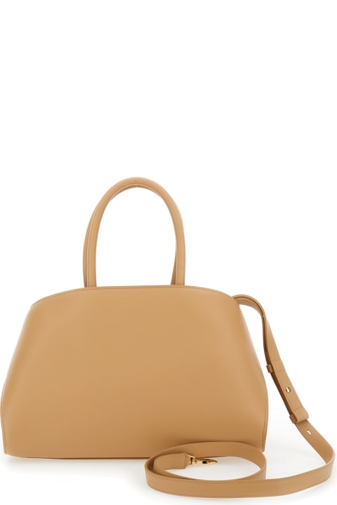 Homeware Ferragamo 'hug Small' Beige Shoulder Bag With Logo And Gancini Buckle In Leather Woman