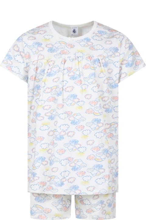 Petit Bateau Underwear for Girls Petit Bateau White Pajamas For Girl With Clouds Print