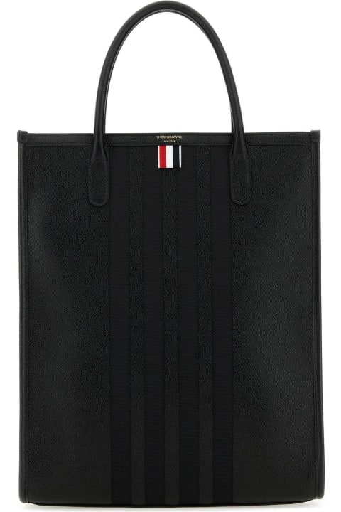 ウィメンズ Thom Browneのトートバッグ Thom Browne Black Leather Vertical Tote Handbag