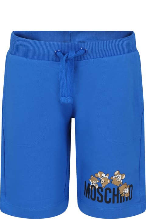 Fashion for Kids Moschino Light Blue Shorts For Kids With Teddy Bears And Logo