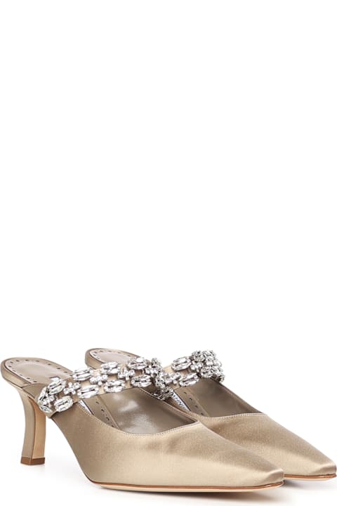 Manolo Blahnik Tamolmu Satin Mules With Crystals