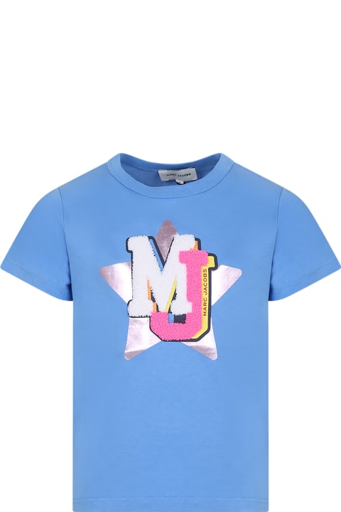 Marc Jacobs Topwear for Girls Marc Jacobs Light Blue T-shirt For Girl With Logo And Star
