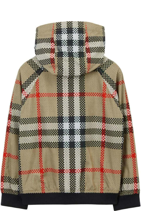 Topwear for Boys Burberry 'troy' Beige Hooded Jacket With Vintage Check Print In Nylon Boy