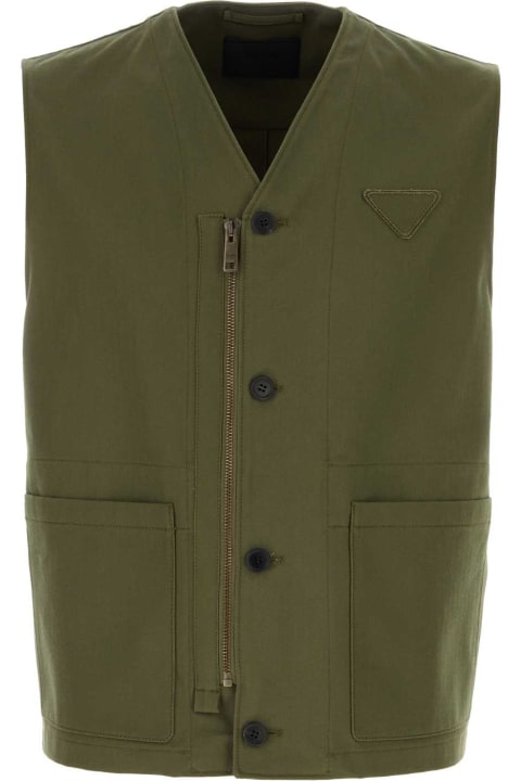Prada Coats & Jackets for Men Prada Army Green Cotton Vest