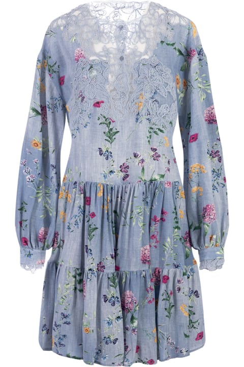 ウィメンズ新着アイテム Ermanno Scervino Floral Silk Short Dress With Lace