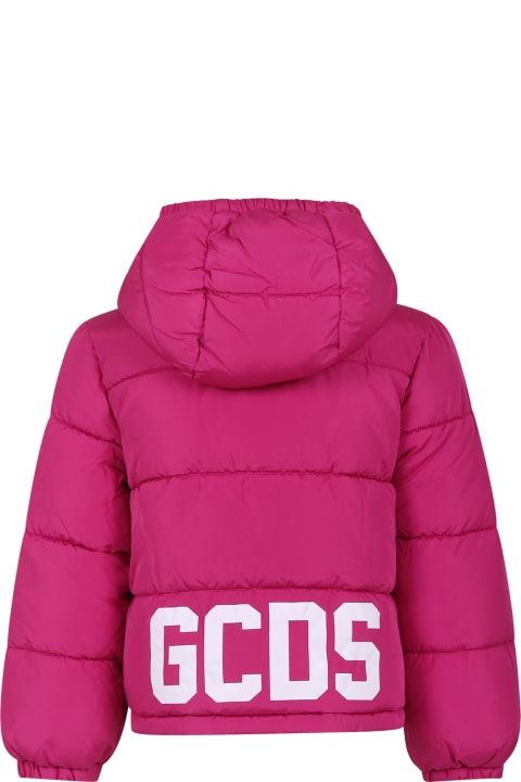 GCDS Mini Coats & Jackets for Girls GCDS Mini Fuchsia Down Jacket For Girl With Logo