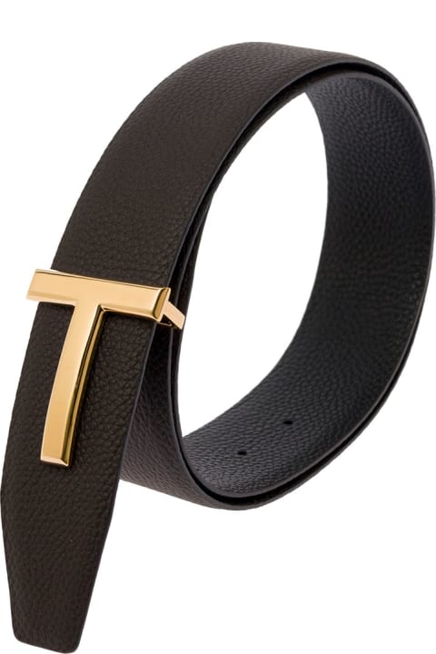 Tom Ford Man's Reversible Leather Belt With  Logo Buckle