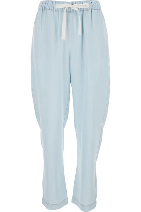 SEMICOUTURE for Women SEMICOUTURE Light Blue Pants With Elastic Waist With Drawstring And Contrasting Stitching In Fabric Woman