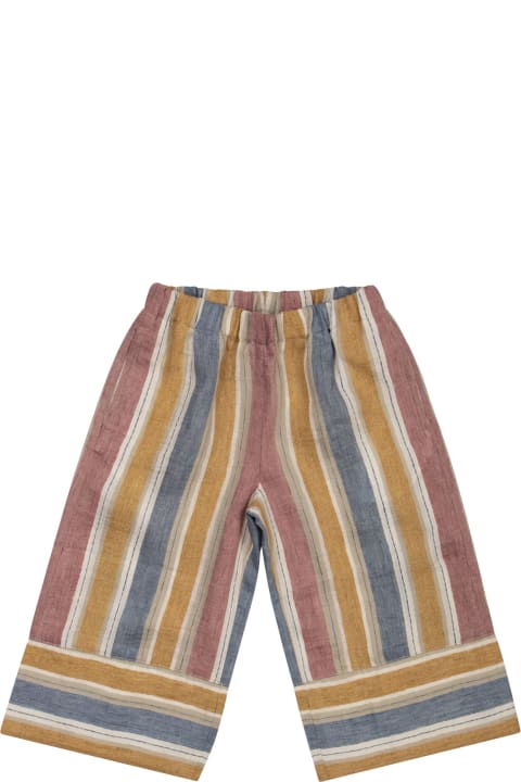 Il Gufo Bottoms for Girls Il Gufo Linen Blend Striped Capri Trousers