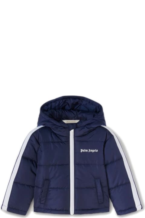 Topwear for Baby Boys Palm Angels Blue Puffer Jacket With Logo