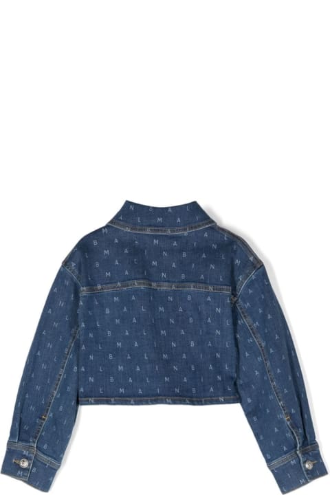 Fashion for Kids Balmain Denim Crop Jacket With All-over Logo