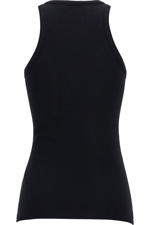 The Attico for Women The Attico Black Ribbed Tank Top With Logo Embroidery And Passementerie In Jersey Woman