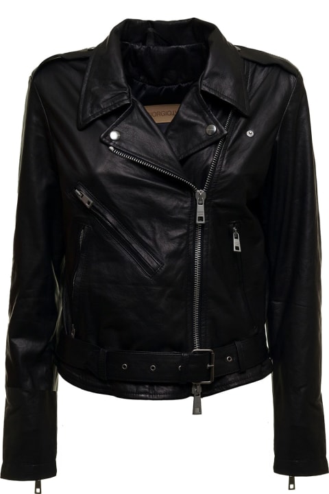 Black Leather Jacket With Belt