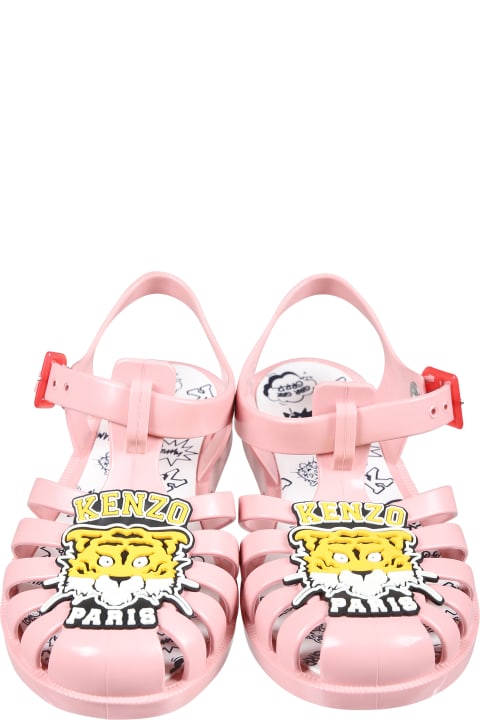 Kenzo Kids Shoes for Girls Kenzo Kids Pink Sandals For Girl With Tiger