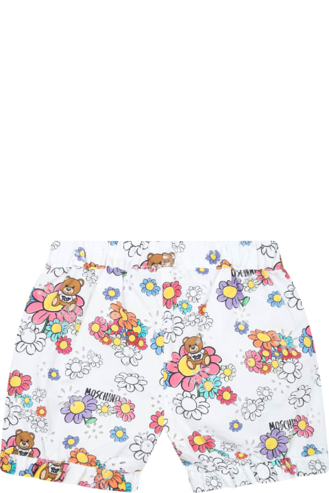 Bottoms for Baby Girls Moschino White Shorts For Baby Girl With Flowers And Teddy Bear