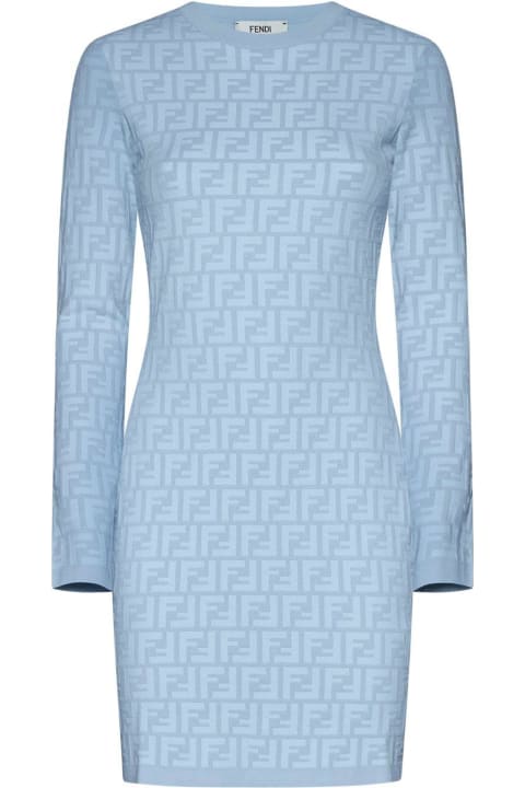 Fendi Sale for Women Fendi Ff Jacquard Long Sleeved Crewneck Dress