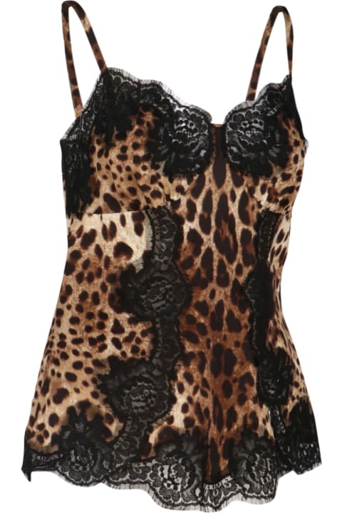 Underwear & Nightwear for Women Dolce & Gabbana Animalier Silk And Lace Top