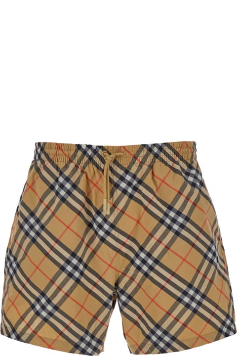 Burberry for Men Burberry Beige Swim Trunks With Check Motif In Polyamide Man