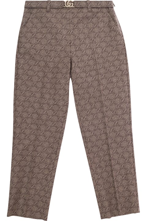 Bottoms for Girls Gucci Brown Pants With Gg Motif And Belt In Wool Girl