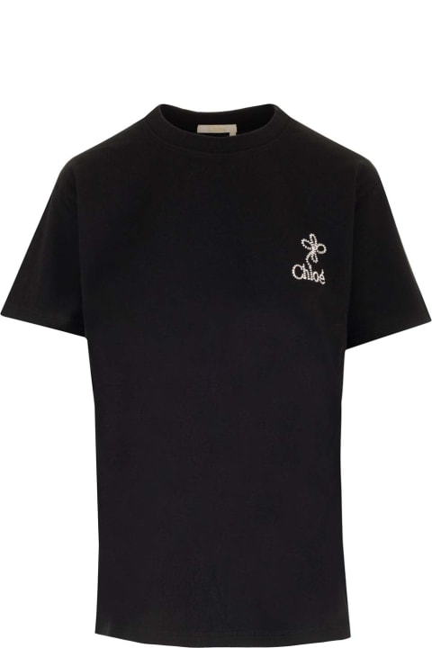 Chloé Topwear for Women Chloé Black T-shirt With Embroidered Logo